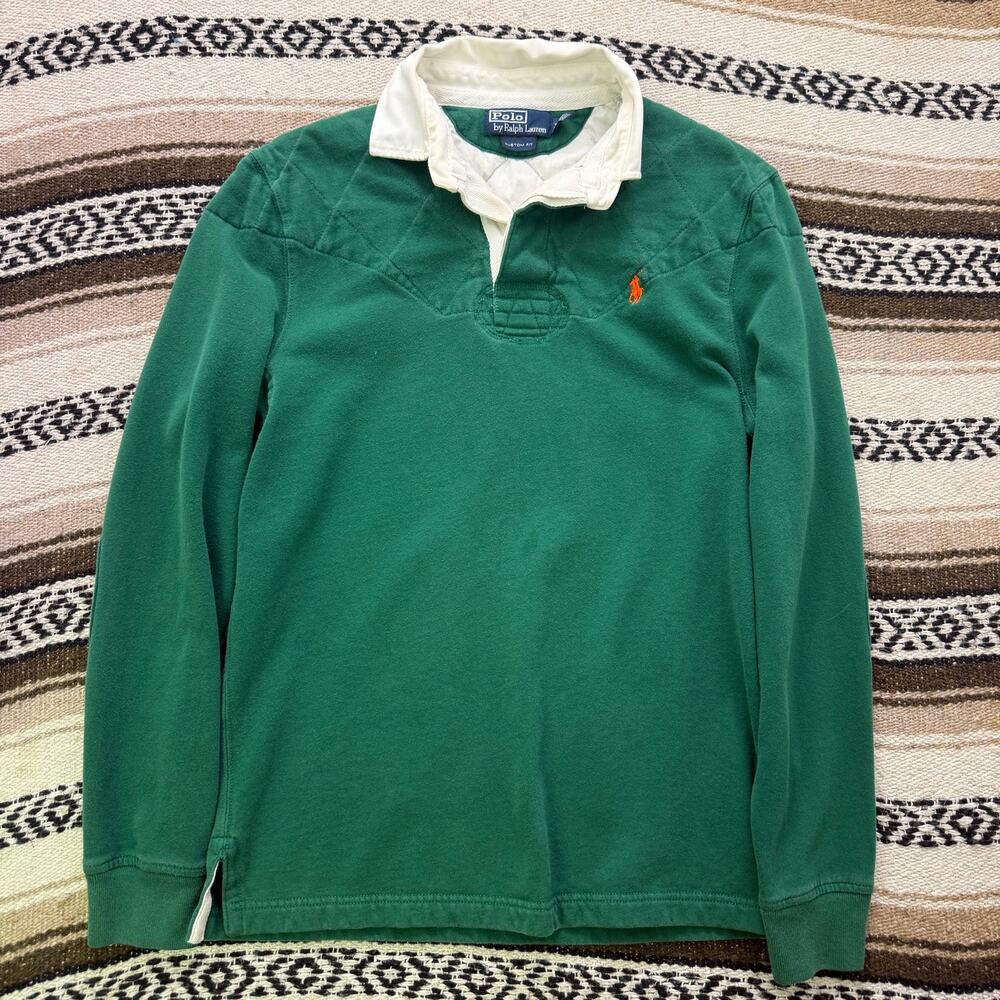 Men's Vintage 90's Polo Ralph Lauren Green Orange Pullover Rugby Shirt Sz Medium